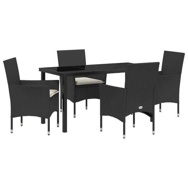 vidaXL Set de masă pentru grădină cu pernă 5 pcs Negru poliratan