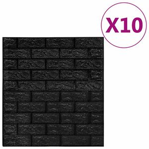 vidaXL Tapet de perete autocolant, model cărămizi 3D, 10 buc., negru