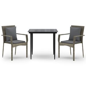 vidaXL Set mobilier de grădină cu perne, 3 piese, negru/gri, poliratan