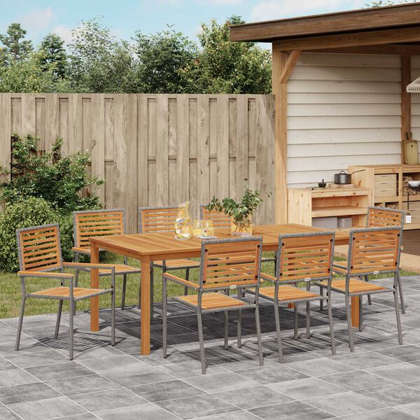 vidaXL Set de masă pentru grădină 9 pcs Gri Rattan poli