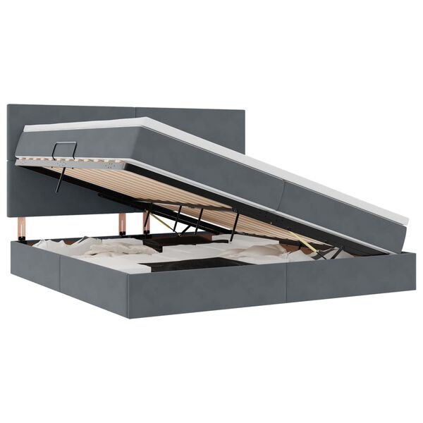 vidaXL Pat cu saltea și spațiu de depozitare Gri &icirc;nchis 200 x 200 cm