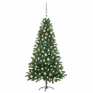 vidaXL Brad Crăciun pre-iluminat artificial set globuri, verde, 180 cm