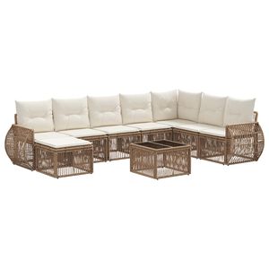 vidaXL Set de canapele pentru grădină 9 pcs Bej și alb crem poliratan