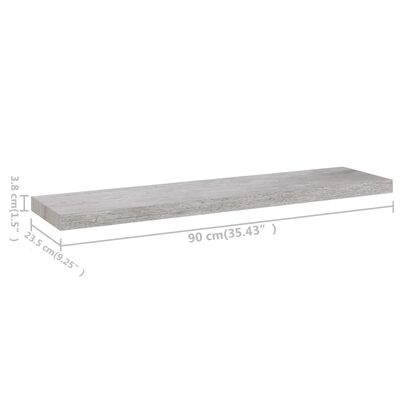 vidaXL Rafturi perete suspendate 4 buc. gri beton 90x23,5x3,8 cm MDF