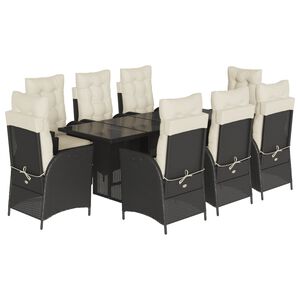 vidaXL Set mobilier de grădină cu perne, 9 piese, negru, poliratan