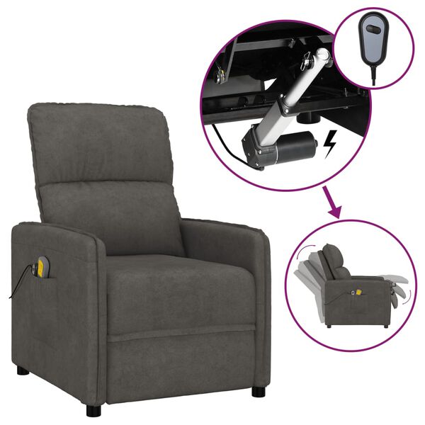 vidaXL Fotoliu de masaj electric, gri &icirc;nchis, microfibră