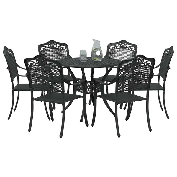 vidaXL Set de masă pentru grădină 7 pcs Negru Aluminiu
