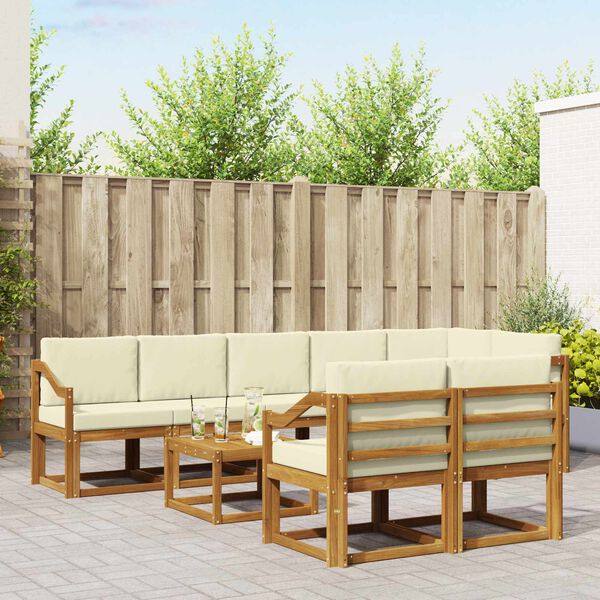 vidaXL Set de canapele de exterior cu pernă 9 pcs Natural și Crem