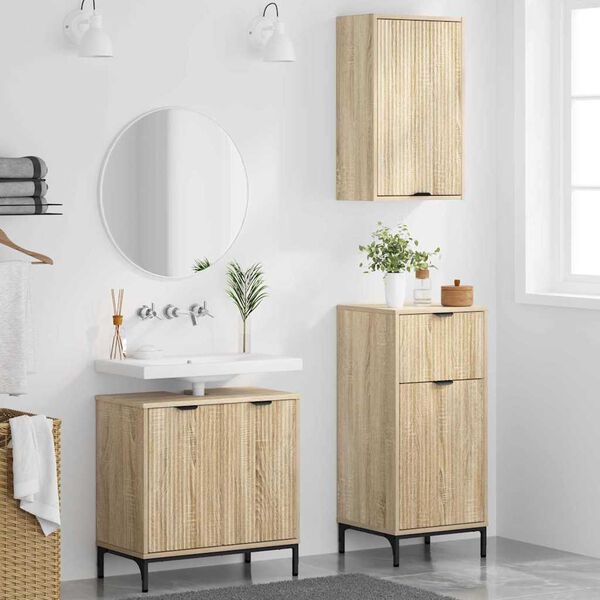 vidaXL Set de mobilier pentru baie 3 pcs Stejar sonoma Lemn compozit