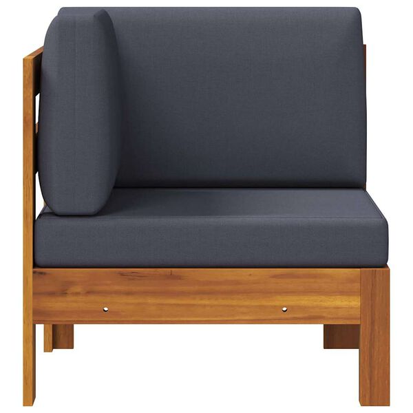 vidaXL Canapea de colț cu pernă gri închis, lemn masiv acacia