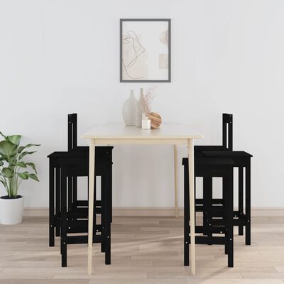 vidaXL Set scaune de bar, negru, 6 piese, lemn masiv de pin