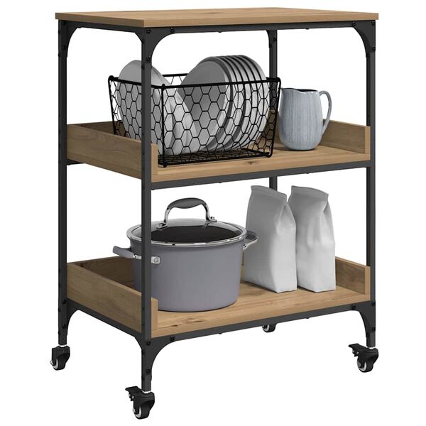 vidaXL Troler de Bucătărie Stejar Artizanal 60 x 41 x 80.5 cm