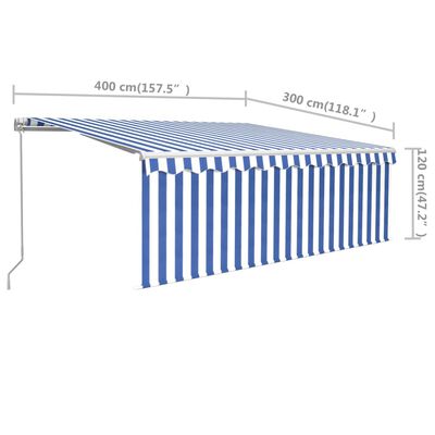 vidaXL Copertină retractabilă manual cu stor, albastru&alb, 4x3 m