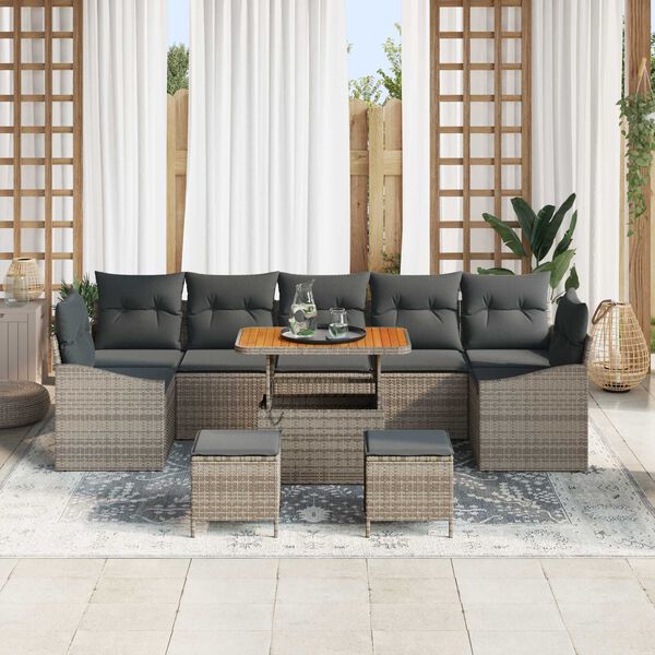 vidaXL Set de canapele pentru grădină cu pernă 10 pcs Gri Rattan poli