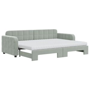vidaXL Pat de zi cu extensie și saltele, gri deschis 80x200 cm catifea