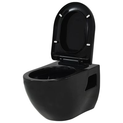 vidaXL Vas toaletă suspendat cu rezervor încastrat, negru, ceramică