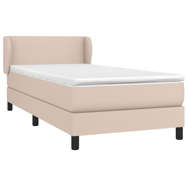 vidaXL Pat box spring cu saltea, cappuccino, 100x200cm piele ecologică