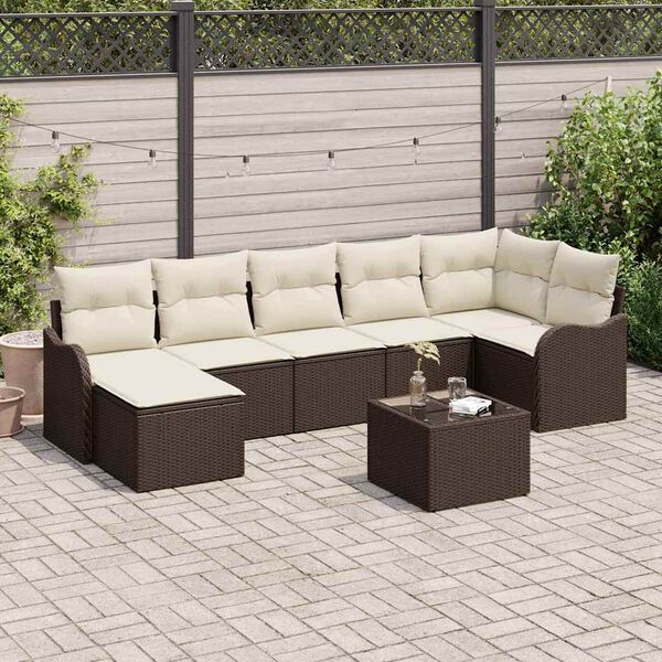 vidaXL Set de canapele pentru grădină 8 pcs maro și alb Rattan poli