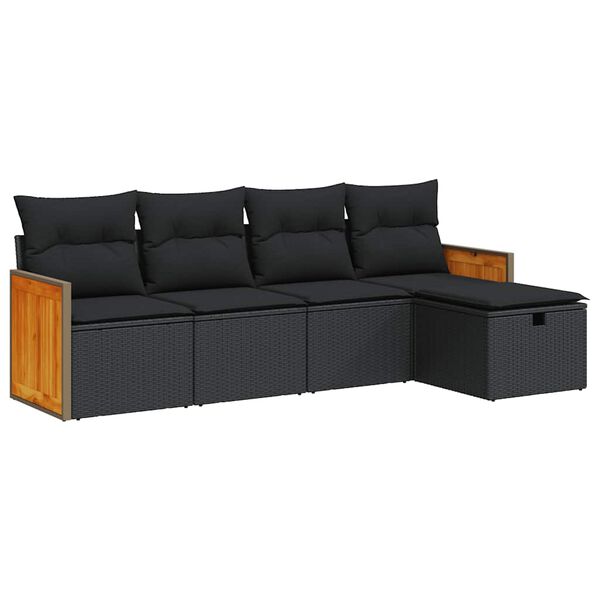 vidaXL Set mobilier de grădină cu perne, 5 piese, negru, poliratan