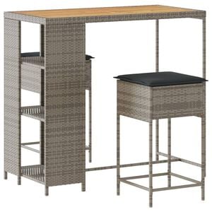 vidaXL Set mobilier bar de grădină, cu perne, 3 piese, gri, poliratan