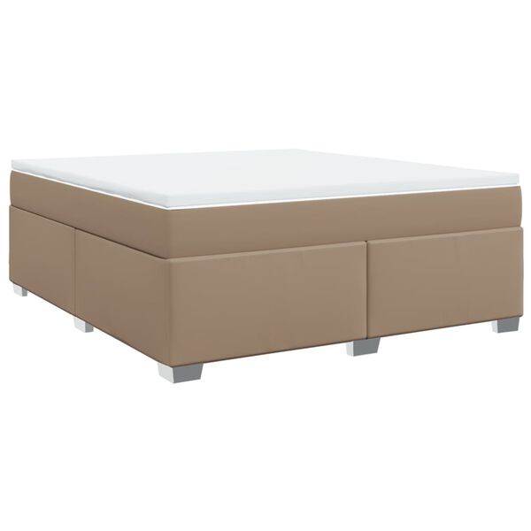 vidaXL Pat box spring cu saltea, cappuccino, 180x200cm piele ecologică