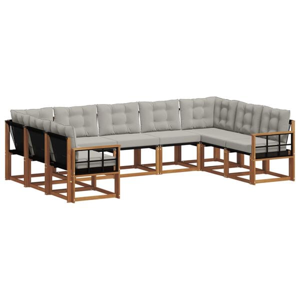 vidaXL Set de canapele de exterior 9 pcs Gri natural și deschis
