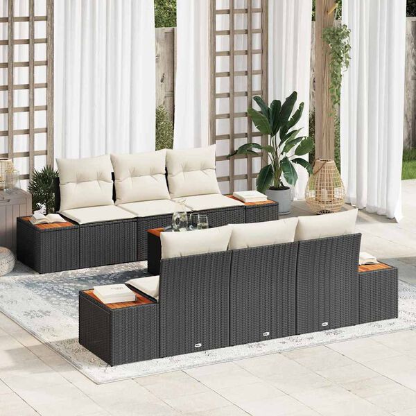 vidaXL Set de canapele pentru grădină cu pernă 7 pcs Negru Rattan poli