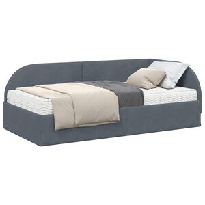 vidaXL Cadru de pat colțar cu saltea cu headboard 2 pcs Gri Catifea