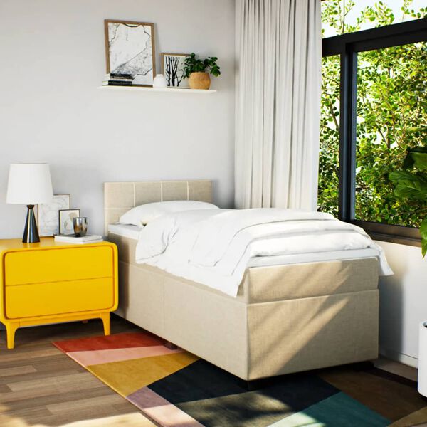 vidaXL Pat box spring cu saltea, crem, 90x190 cm, textil
