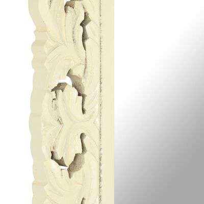 vidaXL Oglindă sculptată manual, alb, 80x50 cm, lemn masiv mango