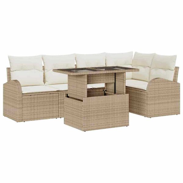 vidaXL Set de canapele pentru grădină cu pernă 6 pcs Bej Rattan poli