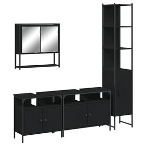 vidaXL Set mobilier de baie, 4 piese, negru, lemn prelucrat