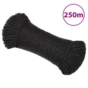 vidaXL Fr&acirc;nghie de lucru, negru, 6 mm, 250 m, polipropilenă