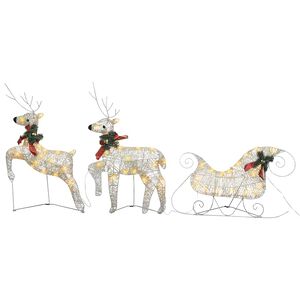 vidaXL Decor de Crăciun cu reni și sanie, 60 LED-uri, auriu, exterior