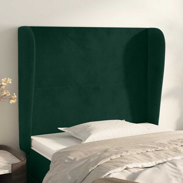vidaXL Tăblie pat cu aripioare verde &icirc;nchis 93x23x118/128 cm catifea