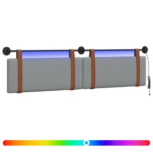 vidaXL Tăblie de pat suspendată Cu lumină LED Gri deschis PU antic