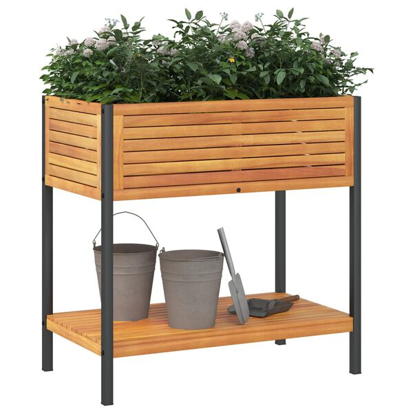vidaXL Jardinieră de grădină cu raft 80x45x80cm lemn masiv acacia/oțel