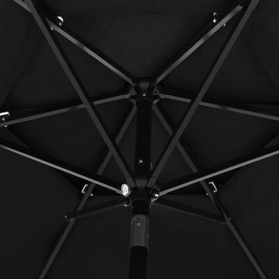 vidaXL Umbrelă de soare 3 niveluri, stâlp de aluminiu, negru, 2,5 m