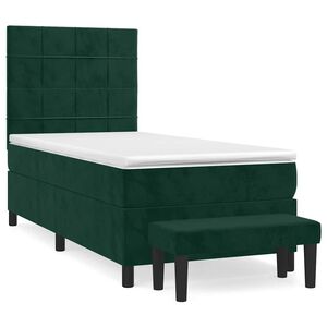 vidaXL Pat box spring cu saltea, verde &icirc;nchis, 90x200 cm, catifea