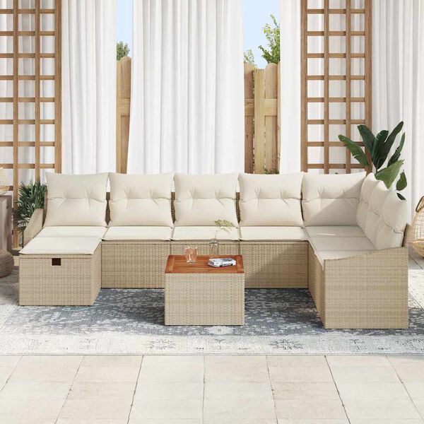 vidaXL Set de canapele pentru grădină cu pernă 9 pcs Bej Rattan poli