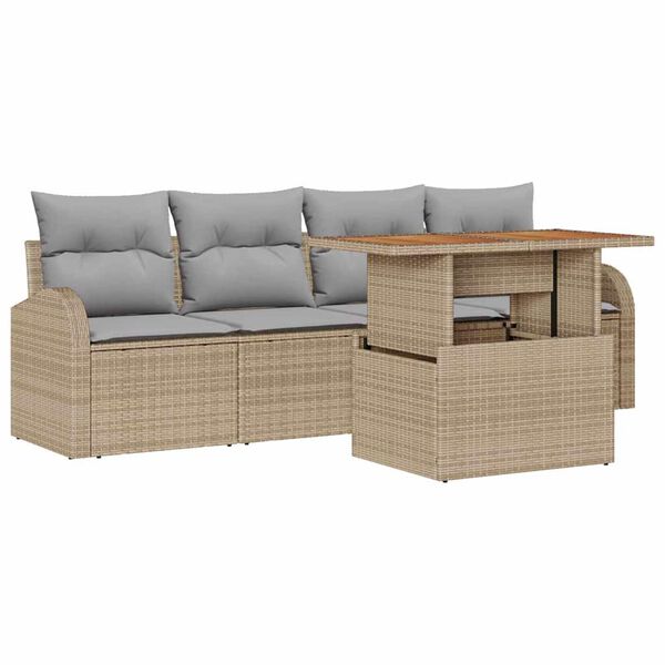 vidaXL Set de canapele pentru grădină 5 pcs Bej Rattan poli