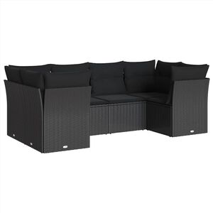 vidaXL Set mobilier de grădină cu perne, 6 piese, negru, poliratan