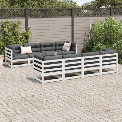 vidaXL Set canapea de grădină, 9 piese, alb, lemn masiv de pin