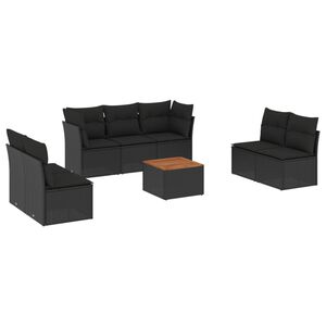 vidaXL Set mobilier de grădină cu perne, 8 piese, negru, poliratan
