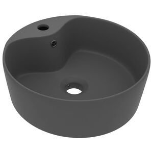 vidaXL Chiuvetă de lux cu preaplin, gri &icirc;nchis mat, 36x13 cm, ceramică