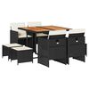 vidaXL Set mobilier de grădină cu perne, 9 piese, negru, poliratan