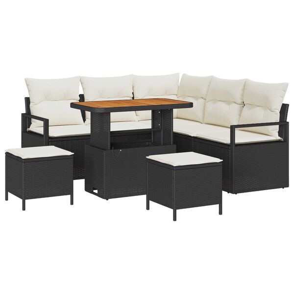 vidaXL Set de canapele pentru grădină cu pernă 8 pcs Negru Rattan poli