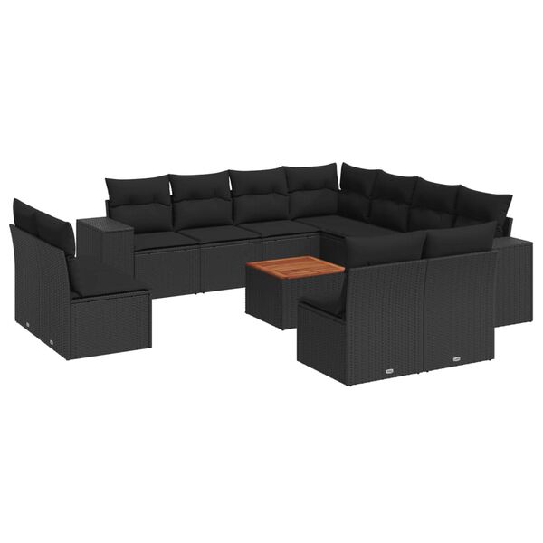 vidaXL Set canapele de grădină, 12 piese, cu perne, negru, poliratan