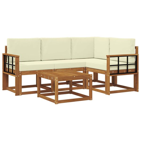 vidaXL Set de canapele de exterior cu pernă 5 pcs Natural și Crem