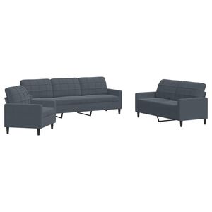 vidaXL Set de canapele cu perne, 3 piese, gri &icirc;nchis, catifea